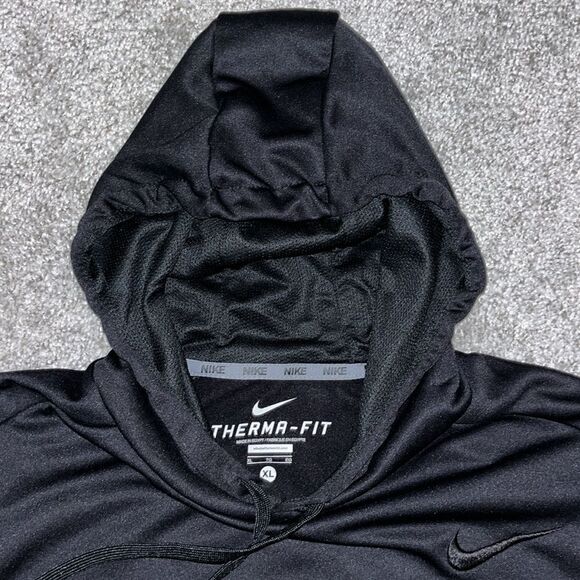 Mens Black Red Nike Therma Fit Swoosh Fleece Hooded Hoodie Jacket Sweatshirt XL - Picture 3 of 5